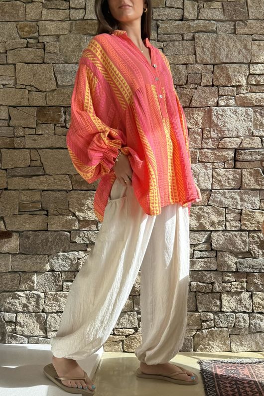 Peruvia Pillow Cotton Nero Smock Top Coral /19=